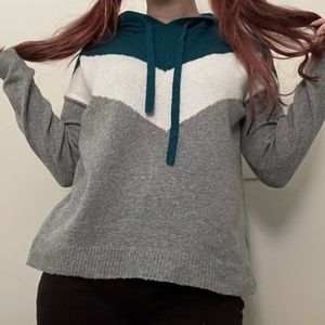 grey white & blue knit hoodie